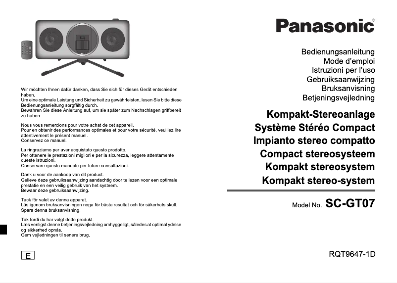 Page n°1 - Manuel utilisateur Panasonic SC-GT07E