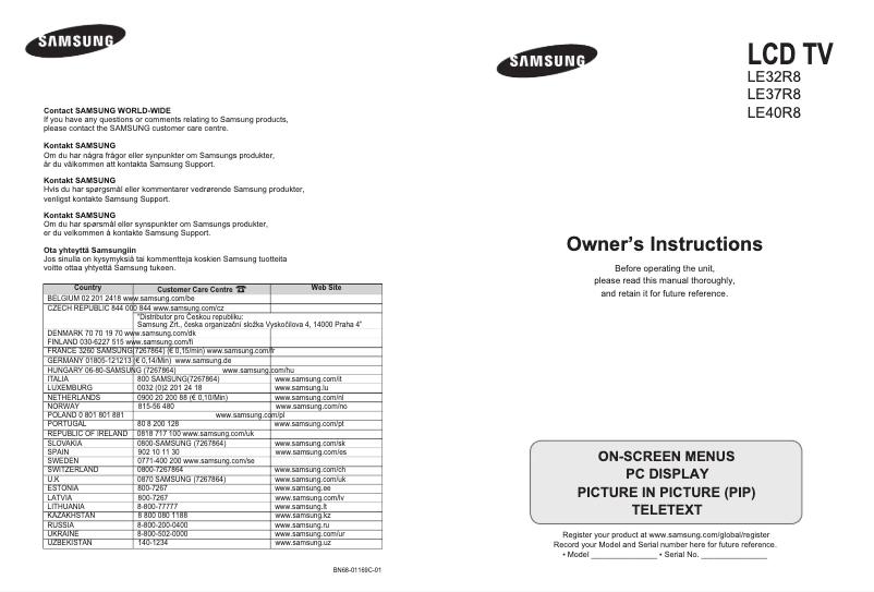 Page 1 de la notice Manuel utilisateur Samsung LE37R89BD