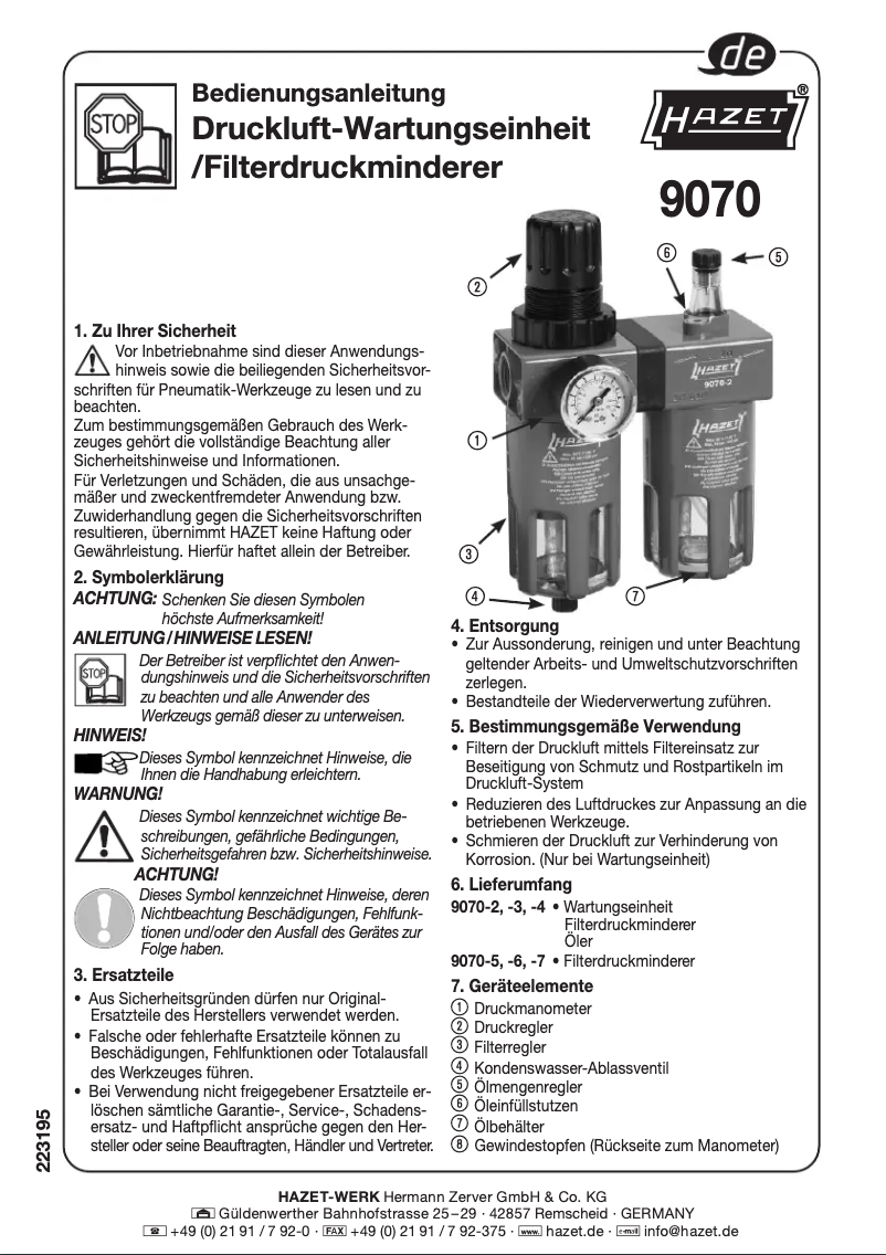 Página 1 del manual Manual de usuario Hazet 9070