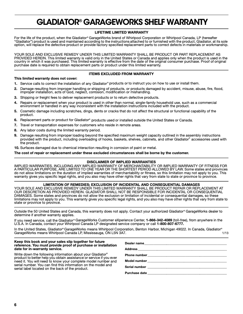 Page n°1 - Mode d'emploi Gladiator GARS484TEG