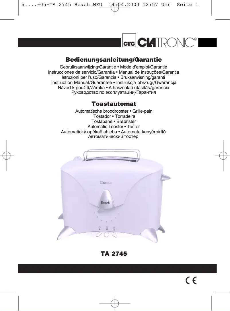 Page 1 de la notice Manuel utilisateur Clatronic TA 2745