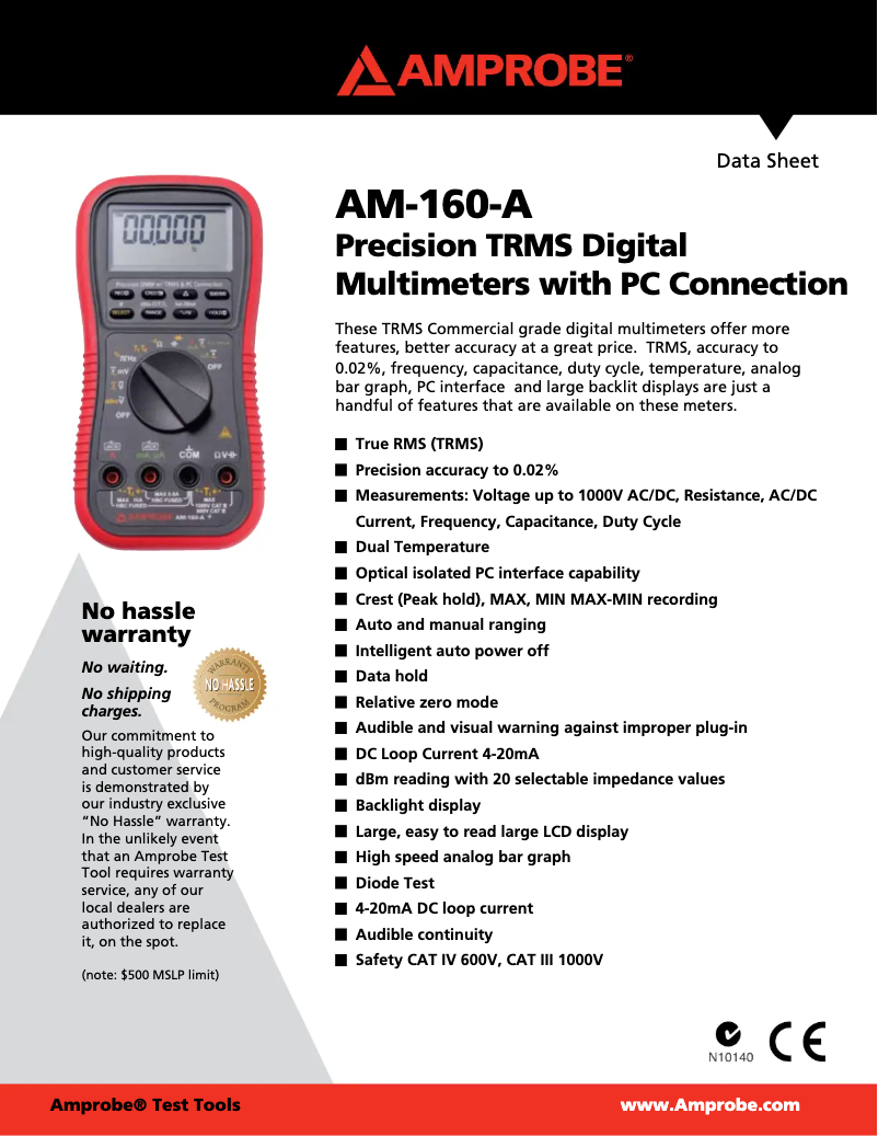 Page n°1 - Fiche technique Amprobe AM-160-A