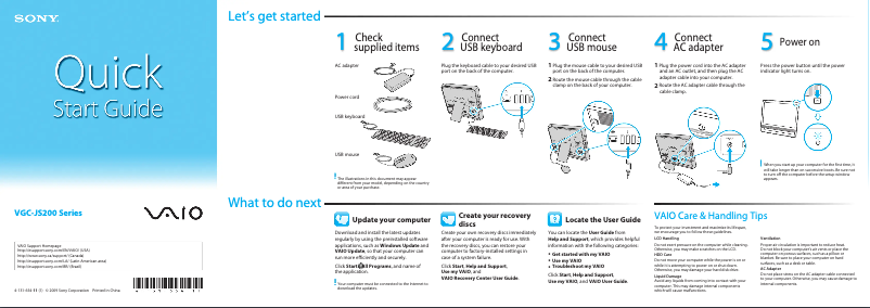 Page n°1 - Guide d'installation Sony Vaio VGC-JS290J