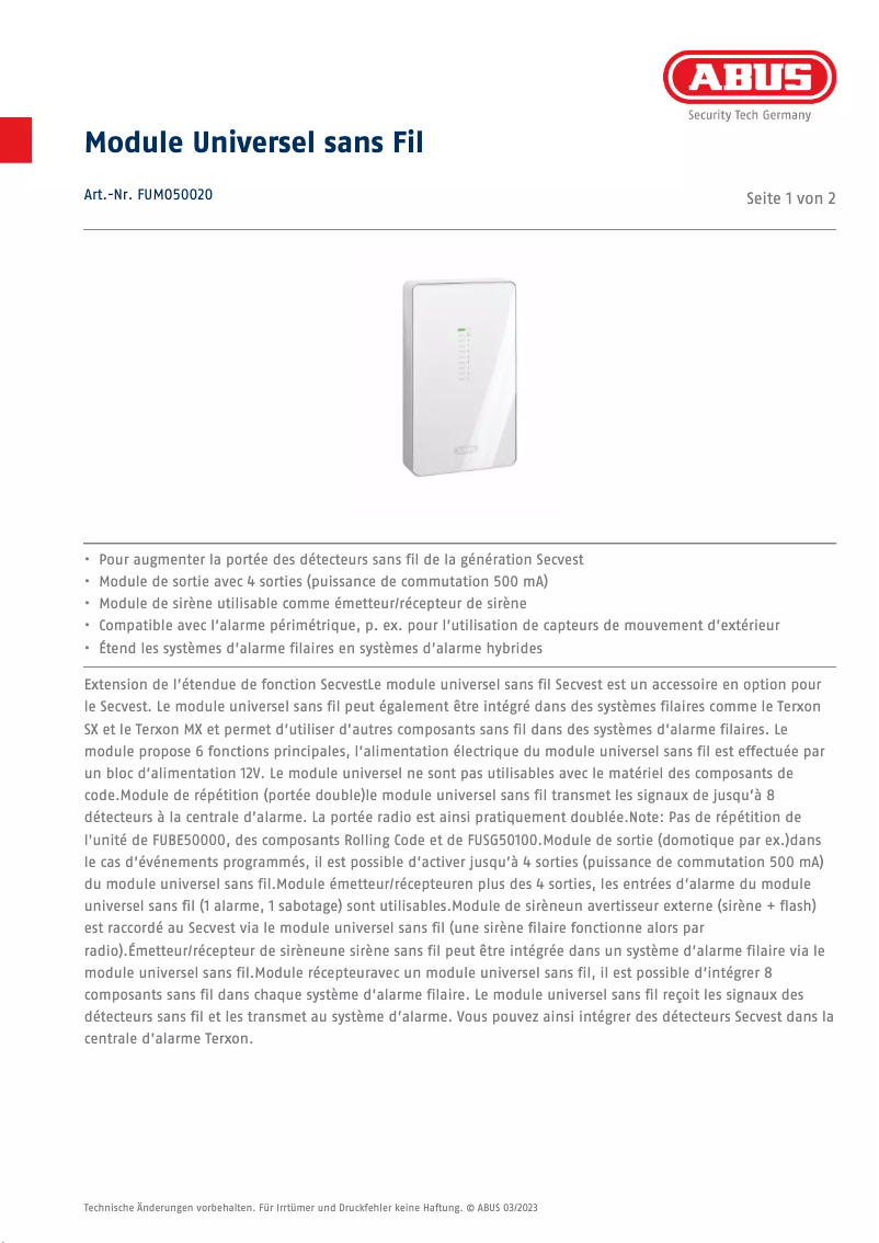 Image de la première page du manuel de l'appareil FUMO50020