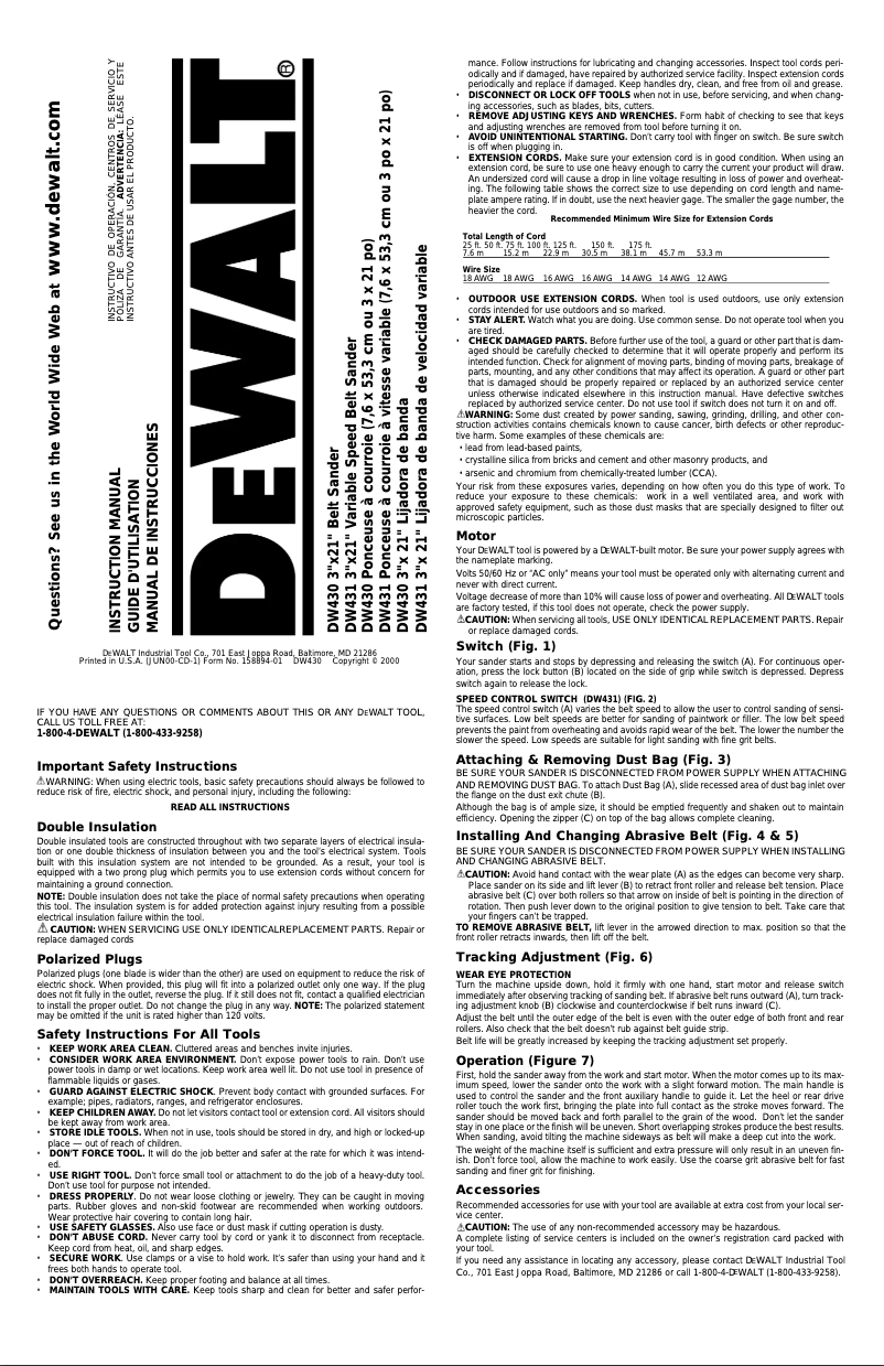 First page image of the manual for DW431