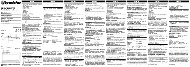 Page 1 de la notice Mode d'emploi Roadstar TRA-570US/BT