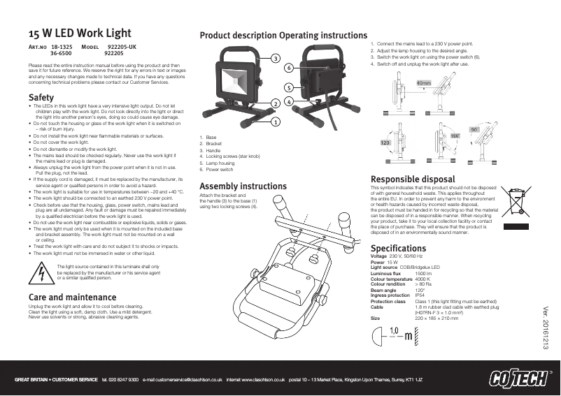 Page 1 de la notice Manuel utilisateur Cotech 922205