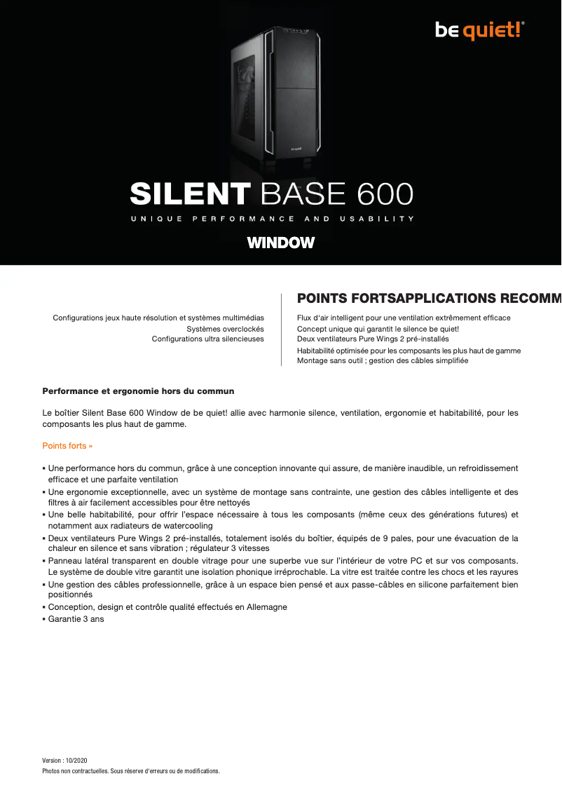 Imagen de la primera página del manual del dispositivo Silent Base 600