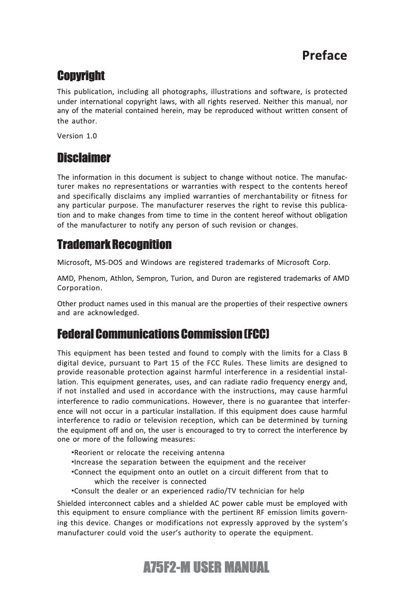 Page n°1 - Manuel utilisateur ECS A75F2-M