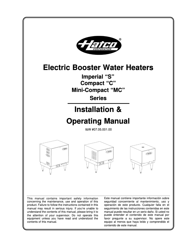 Page n°1 - Manuel utilisateur Hatco S-57