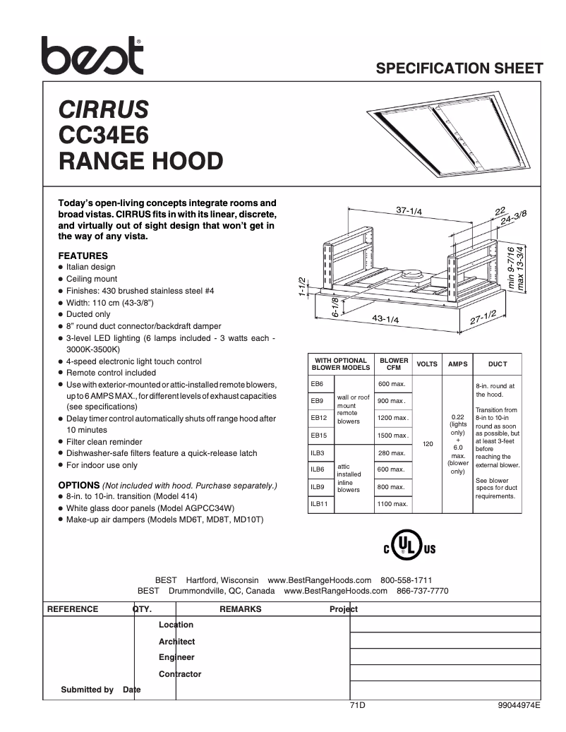 Page n°1 - Fiche technique Best CC34E6SB