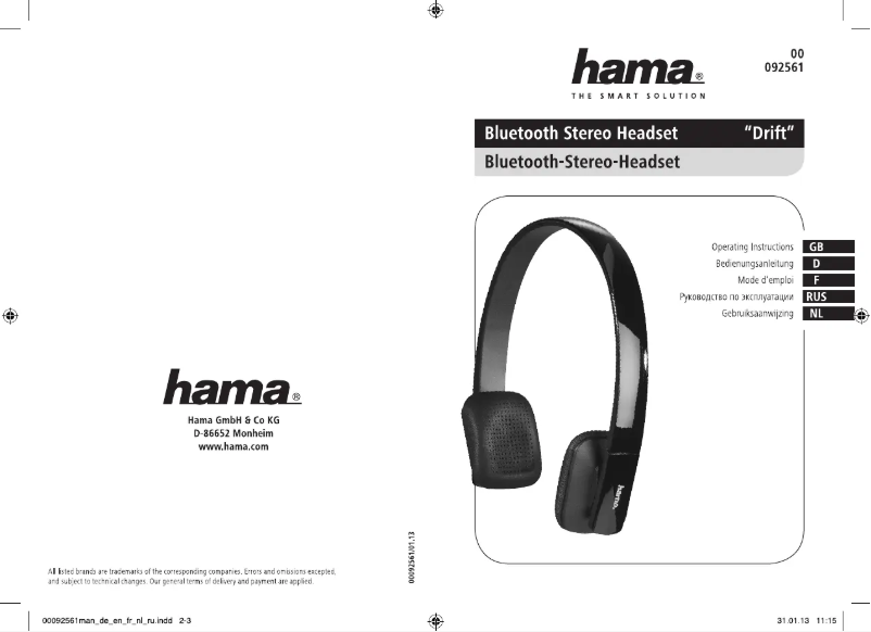 Page n°1 - Manuel utilisateur Hama Drift