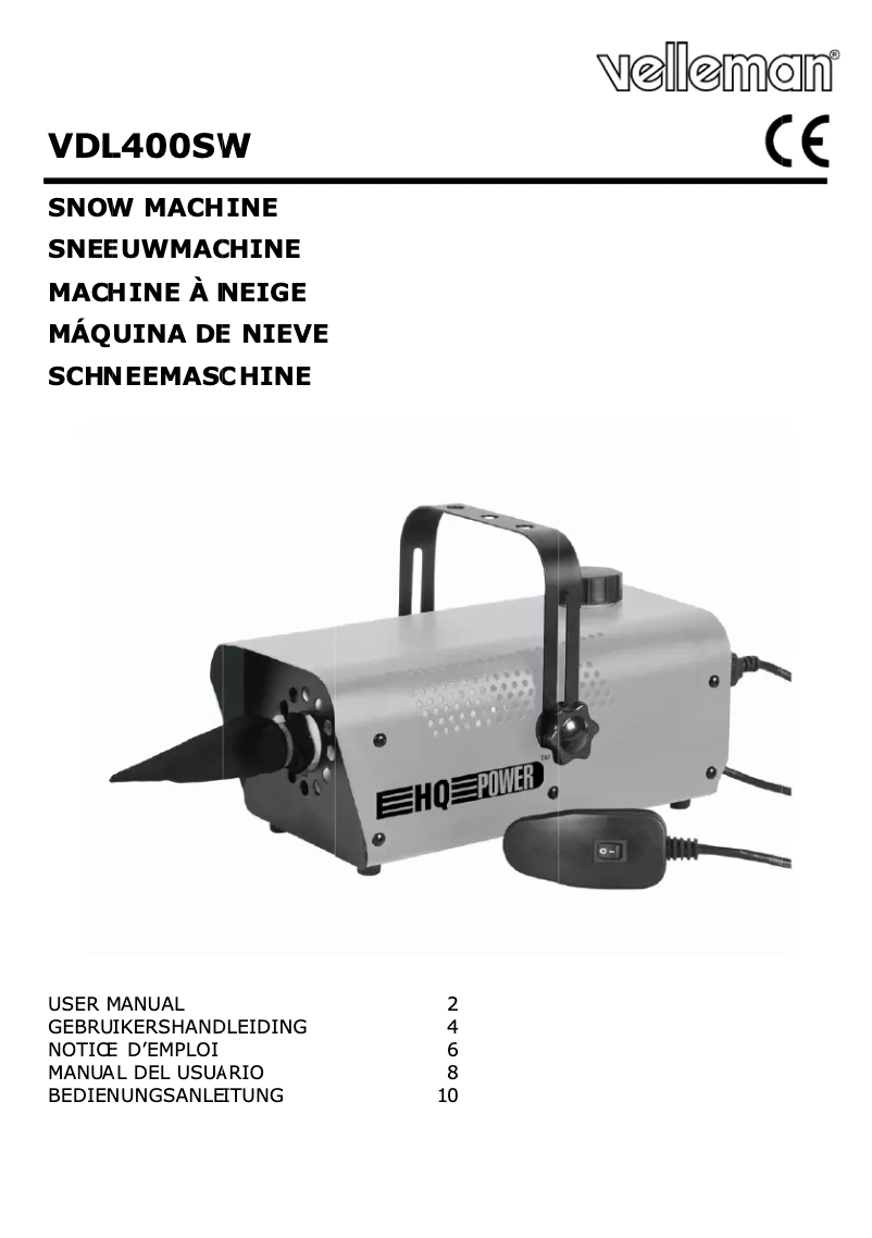 Page n°1 - Manuel utilisateur HQ Power VDL400SW bubble machine