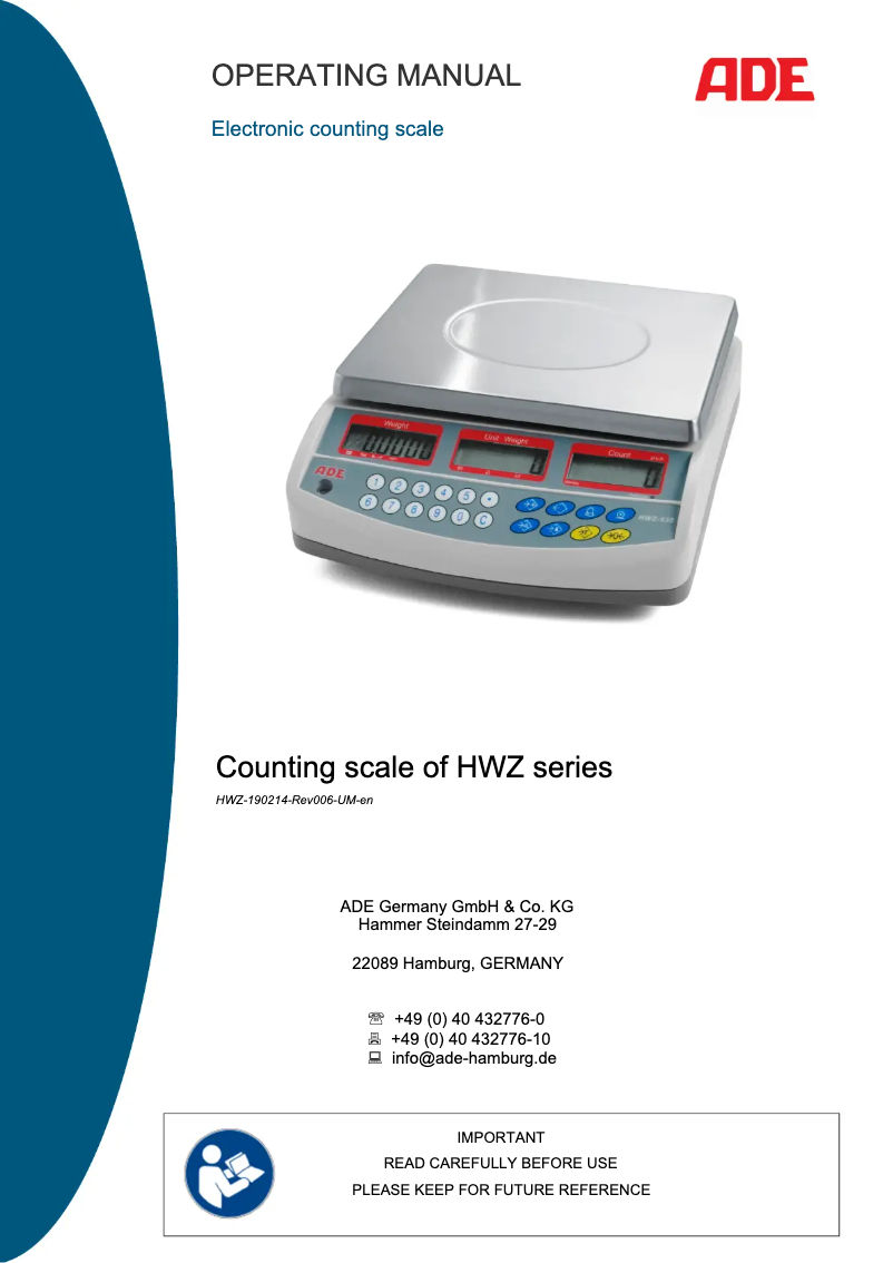 Page 1 de la notice Manuel utilisateur ADE HWZ 6