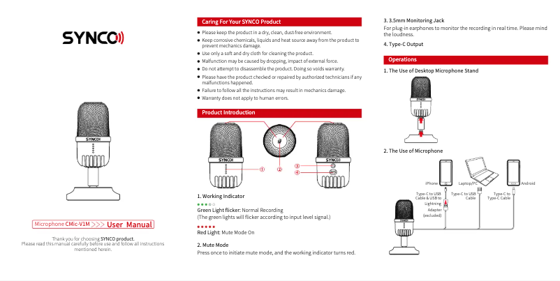 Page n°1 - Manuel utilisateur Synco CMic-V1M