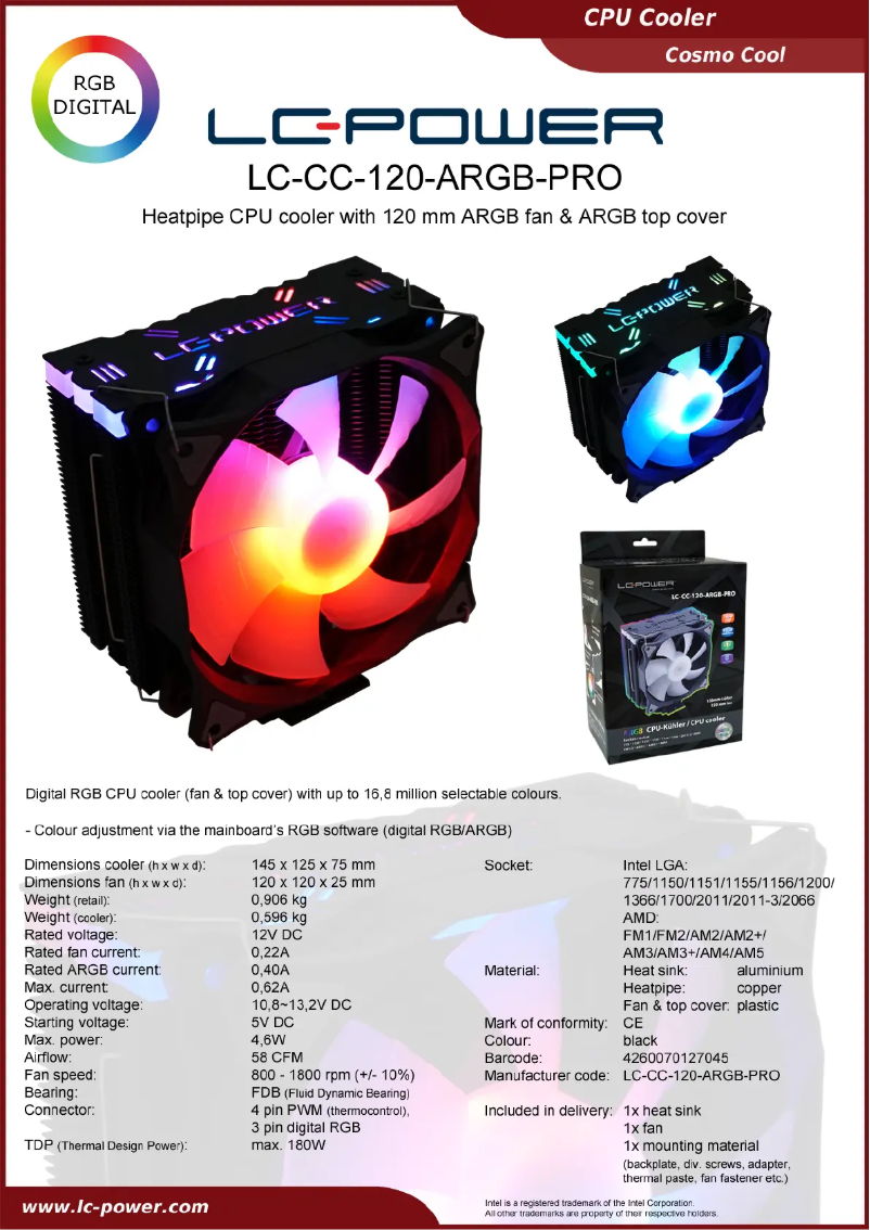 Page n°1 - Manuel utilisateur LC-Power LC-CC-120-ARGB-PRO
