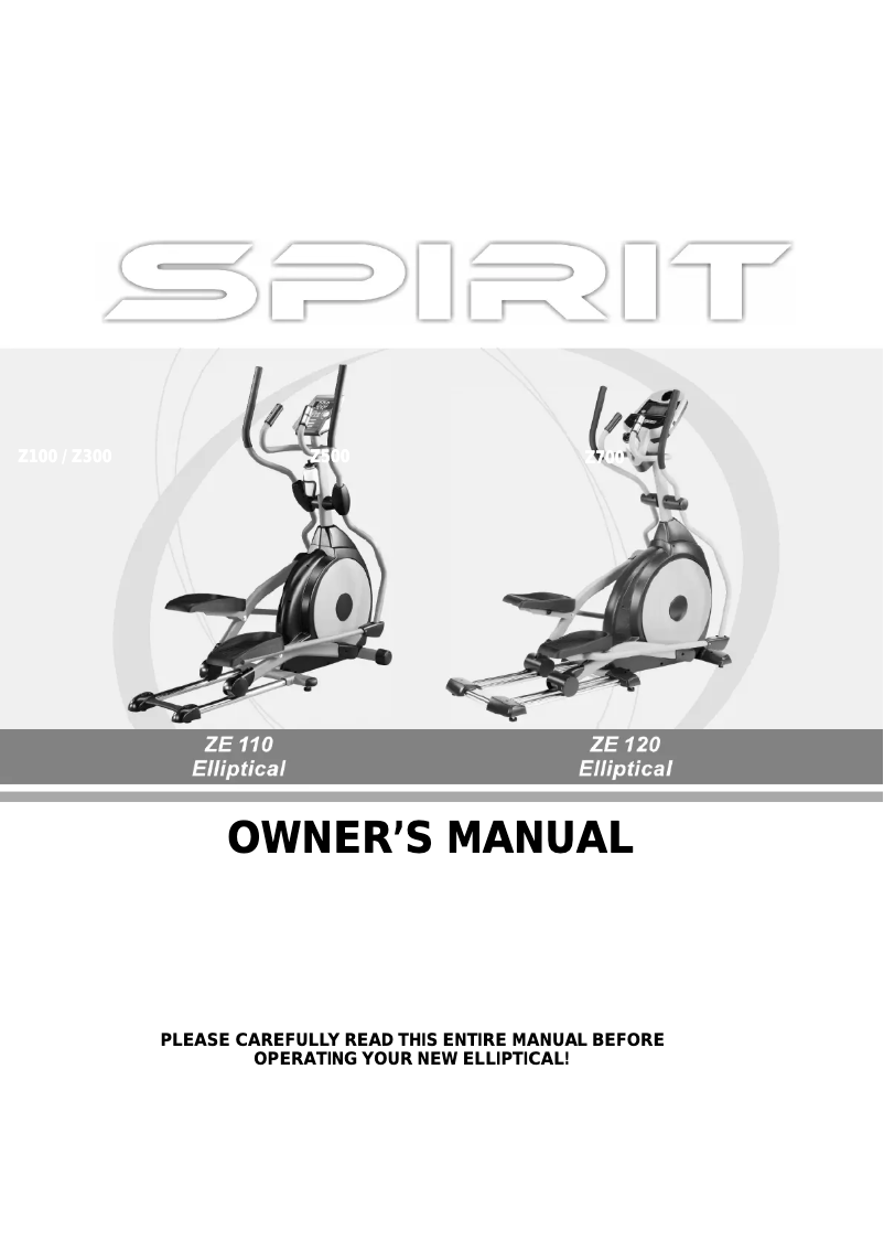 Page 1 de la notice Manuel utilisateur Spirit ZE110 Elliptical
