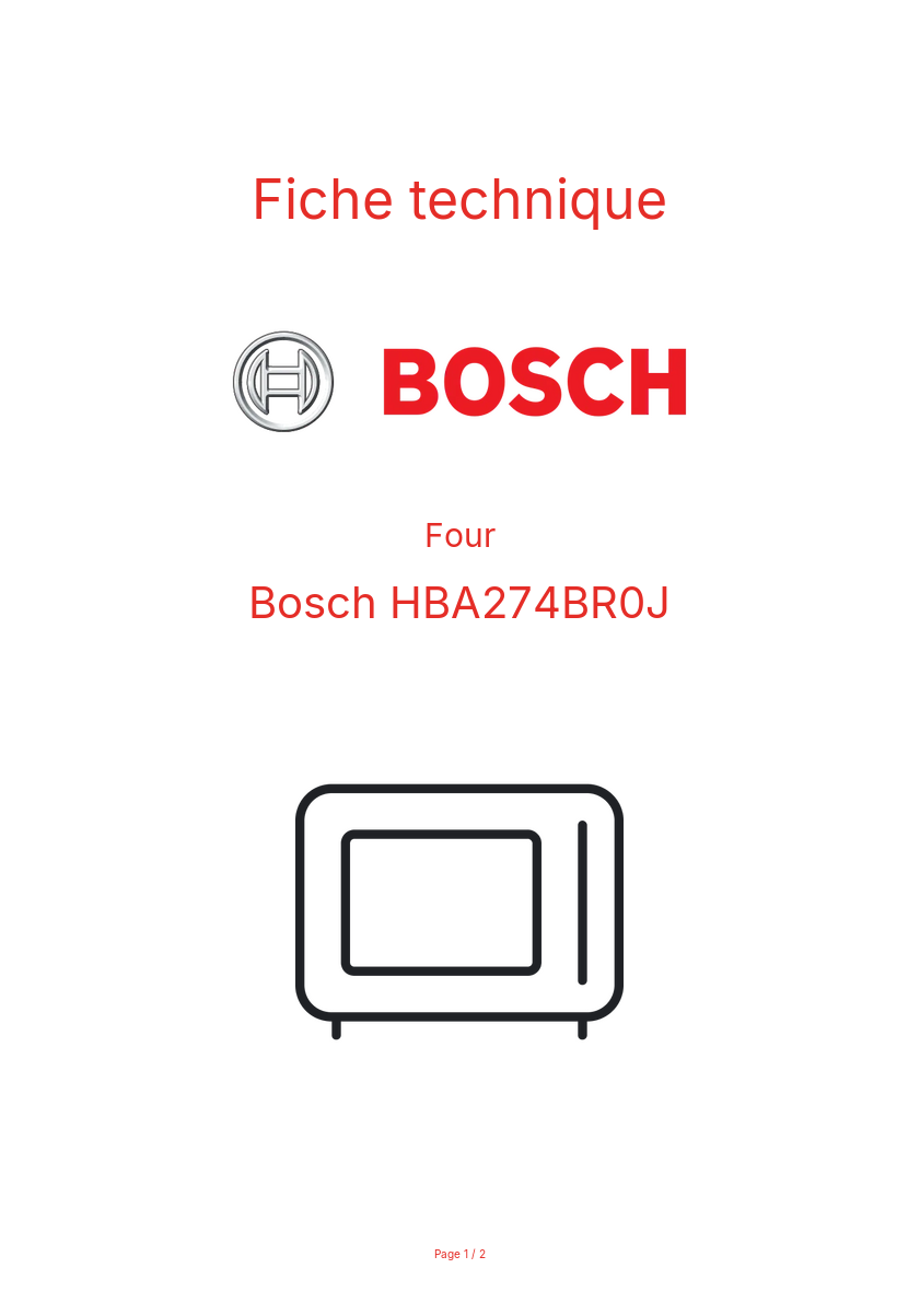 Page n°1 - Fiche technique Bosch HBA274BR0J