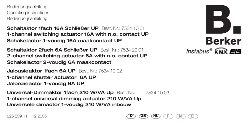 Page 1 de la notice Manuel utilisateur Berker 75342001
