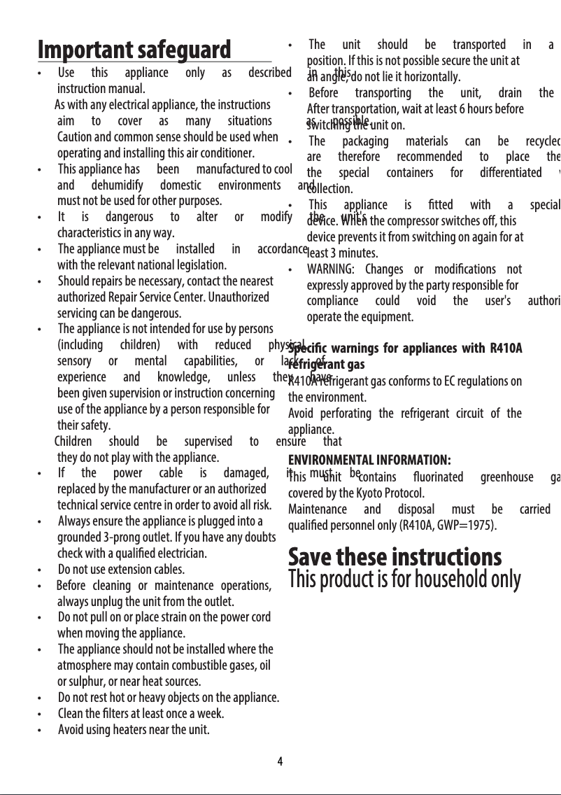 Page 1 de la notice Manuel utilisateur DeLonghi Pinguino PAC 70 ECOPAC AN140HPEWC