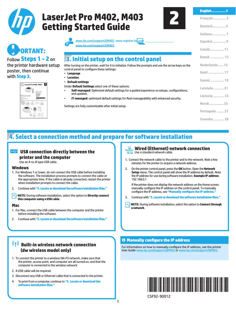 Image de la première page du manuel de l'appareil LaserJet Pro M403