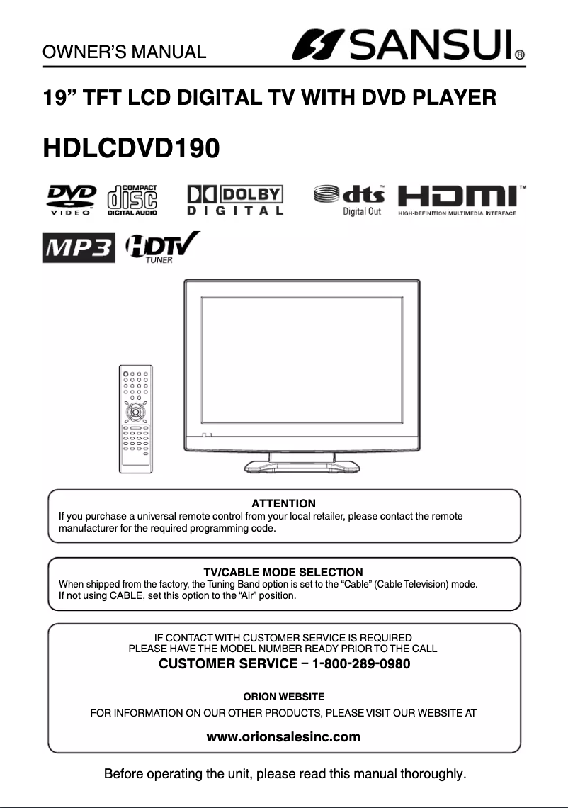 Image de la première page du manuel de l'appareil HDLCDVD190