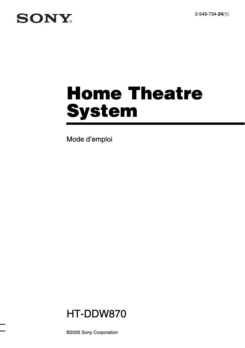Image de la première page du manuel de l'appareil HT-DDW870