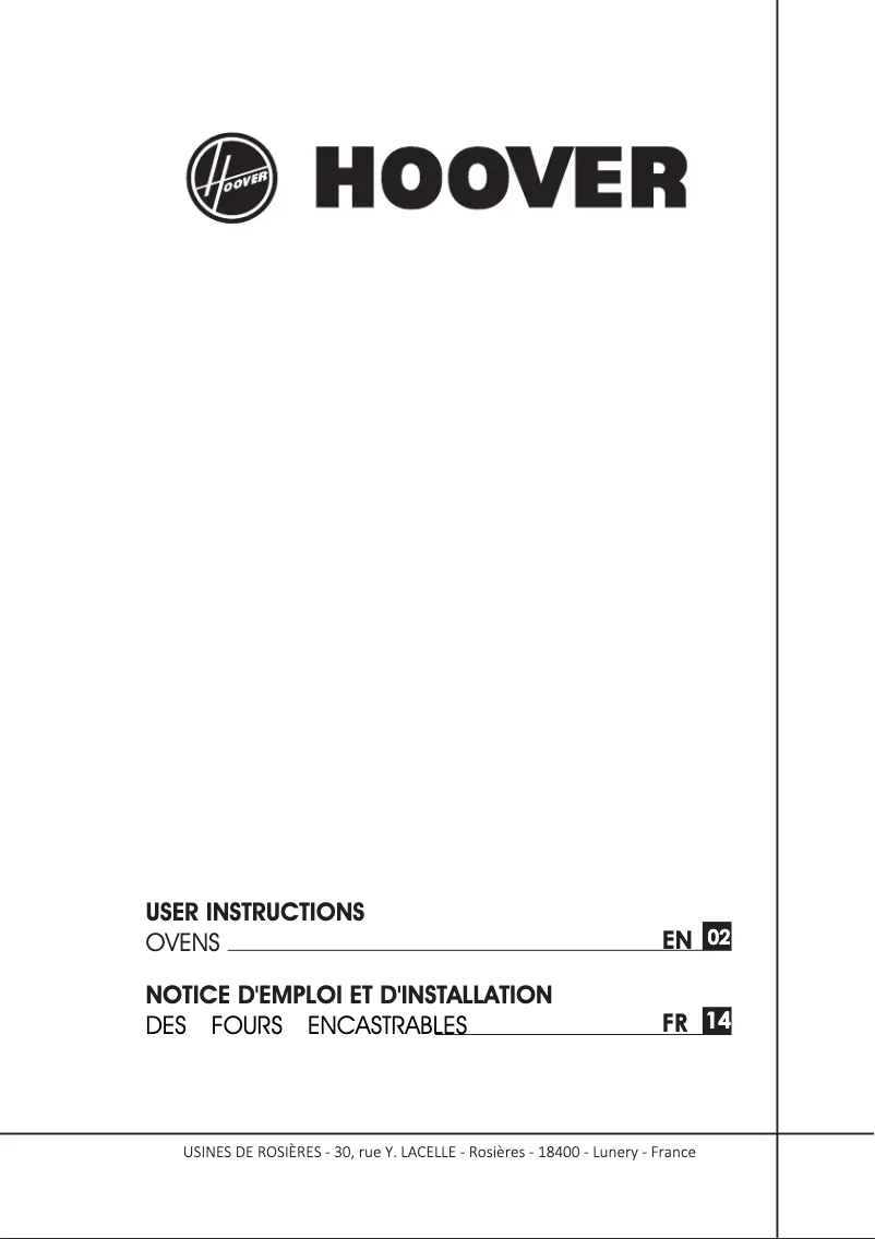 Page n°1 - Manuel utilisateur Hoover HON602X-TN