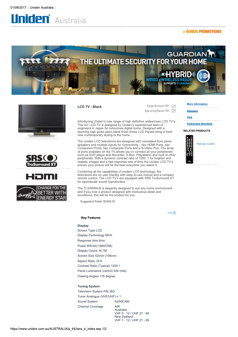 Image de la première page du manuel de l'appareil TL42WRA-B