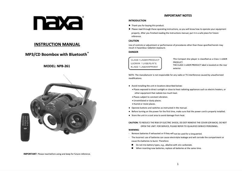 Image de la première page du manuel de l'appareil NPB-261