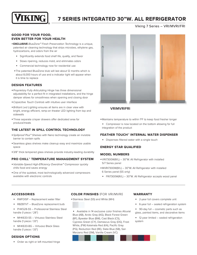 Page 1 de la notice Fiche technique Viking VRI7300WLSB