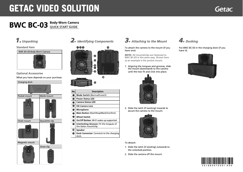 Page n°1 - Guide de démarrage rapide Getac BC-03