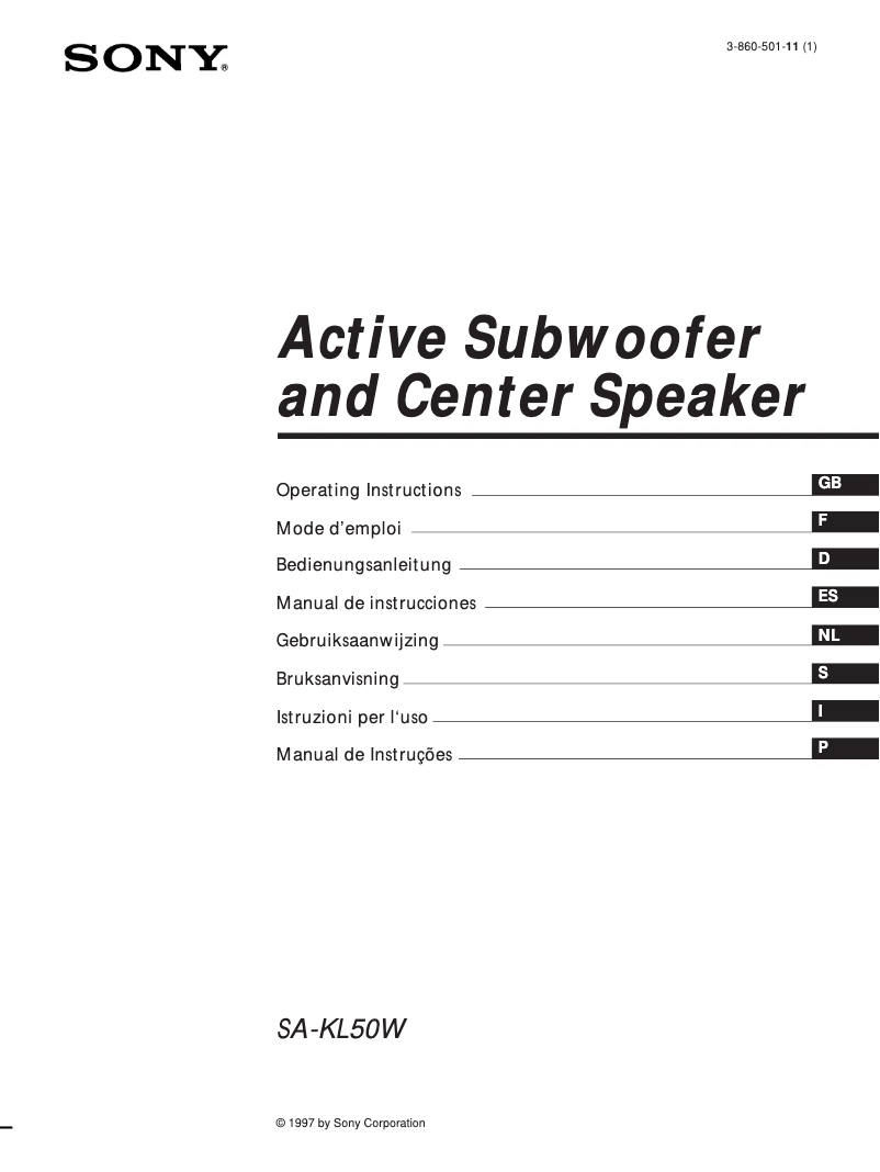 Page 1 de la notice Manuel utilisateur Sony SA-KL50W