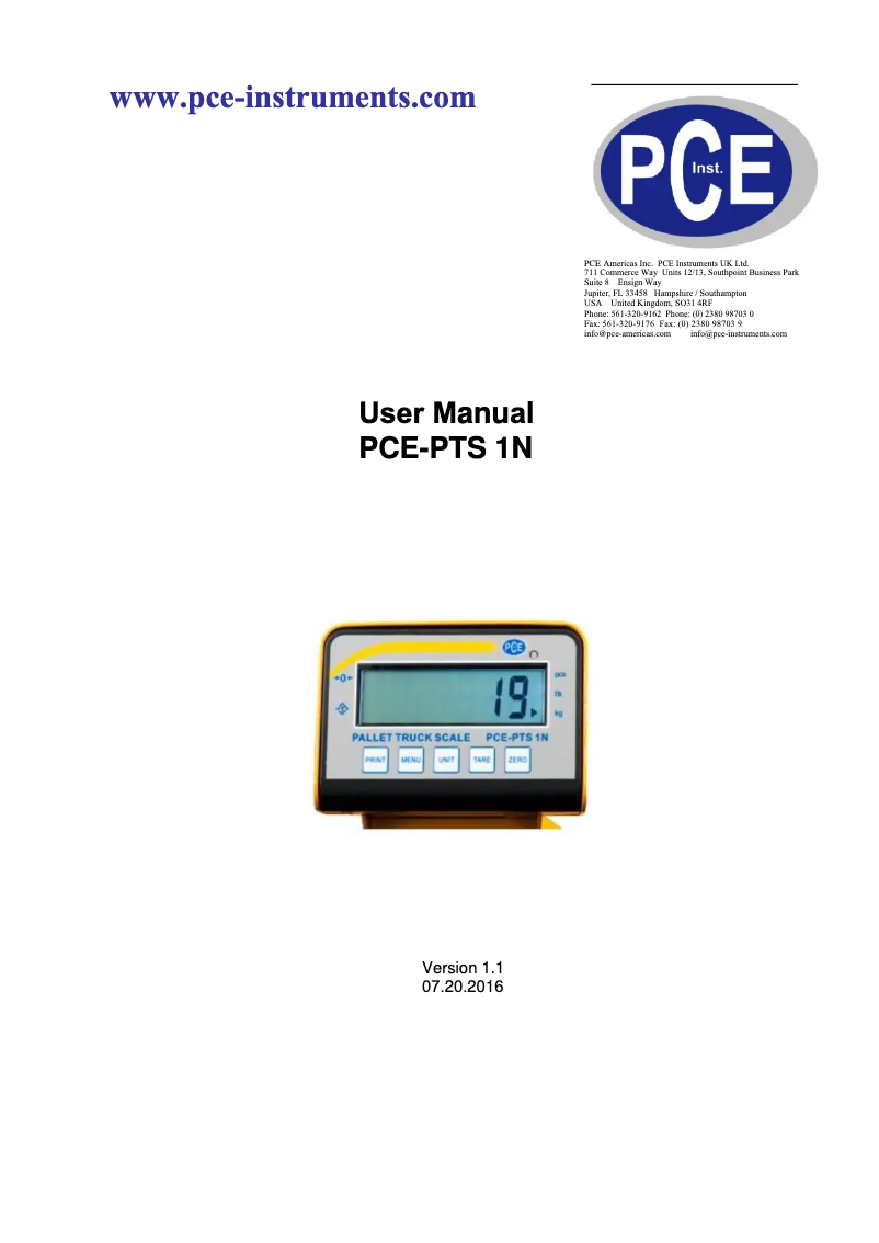 Página 1 del manual Manual de usuario PCE Instruments PCE-PTS 1N
