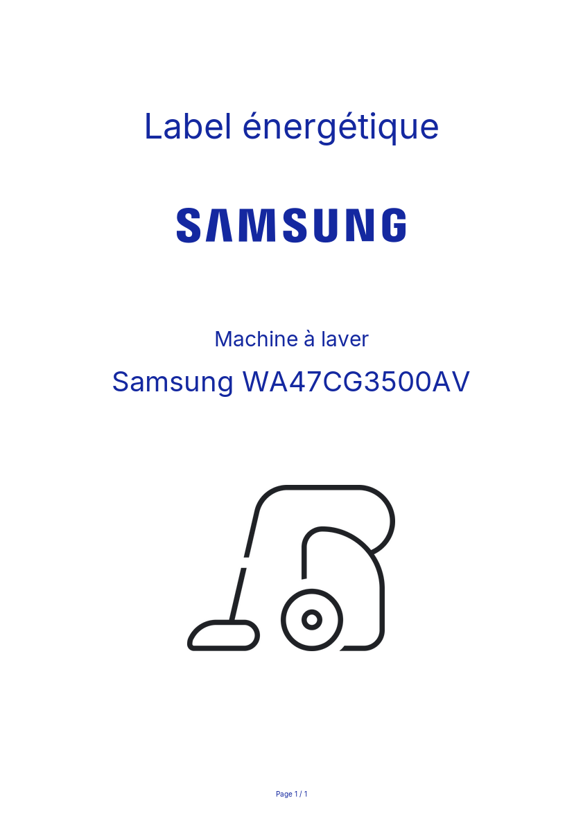 Page n°1 - Label énergétique Samsung WA47CG3500AV