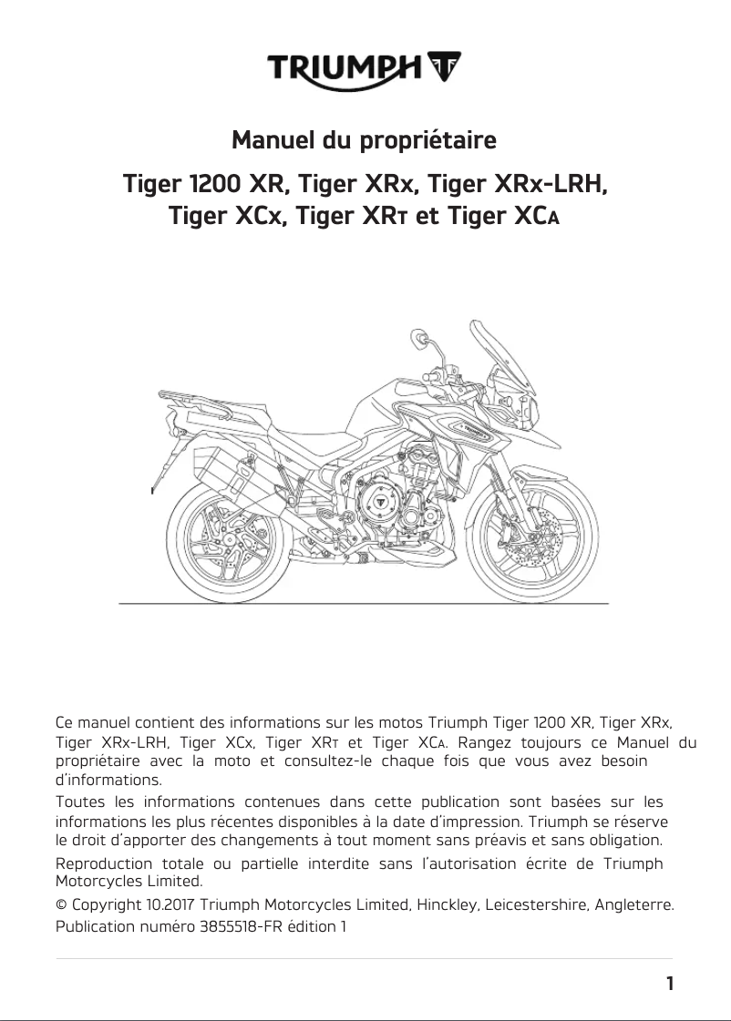 Image de la première page du manuel de l'appareil Tiger 1200 XR
