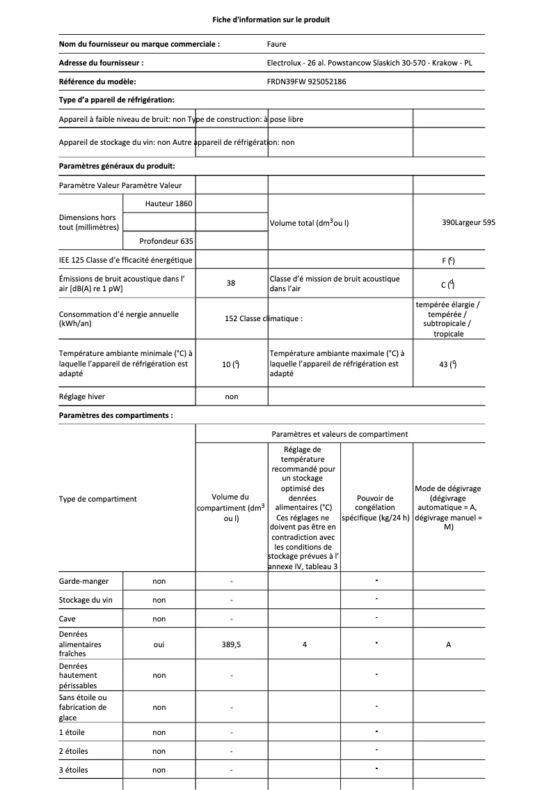 Image de la première page du manuel de l'appareil FRDN39FW