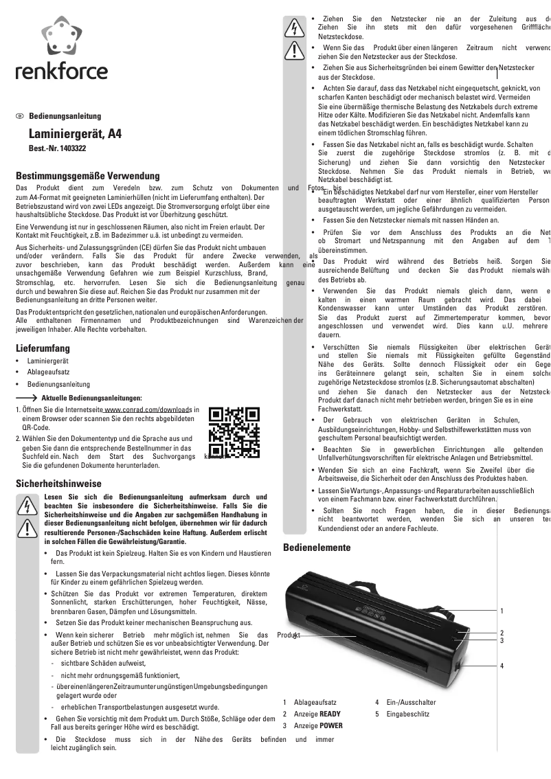 Page 1 de la notice Manuel utilisateur Renkforce 1403322