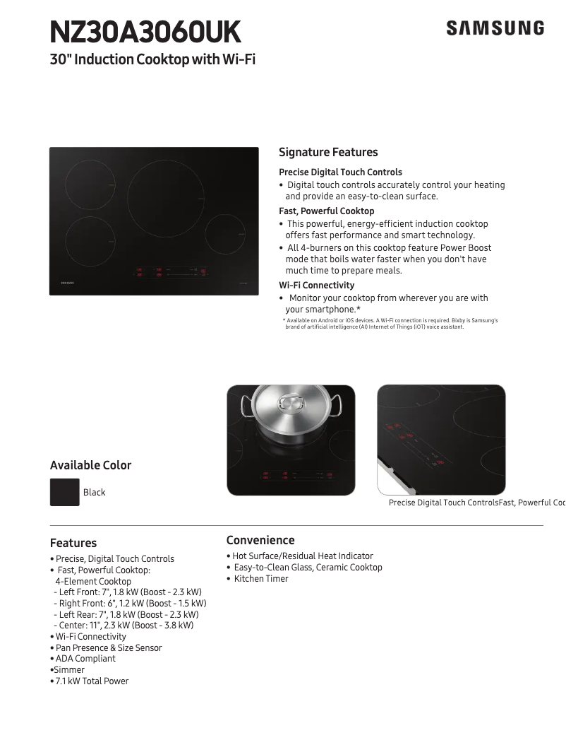 Page 1 de la notice Fiche technique Samsung NZ30A3060UK