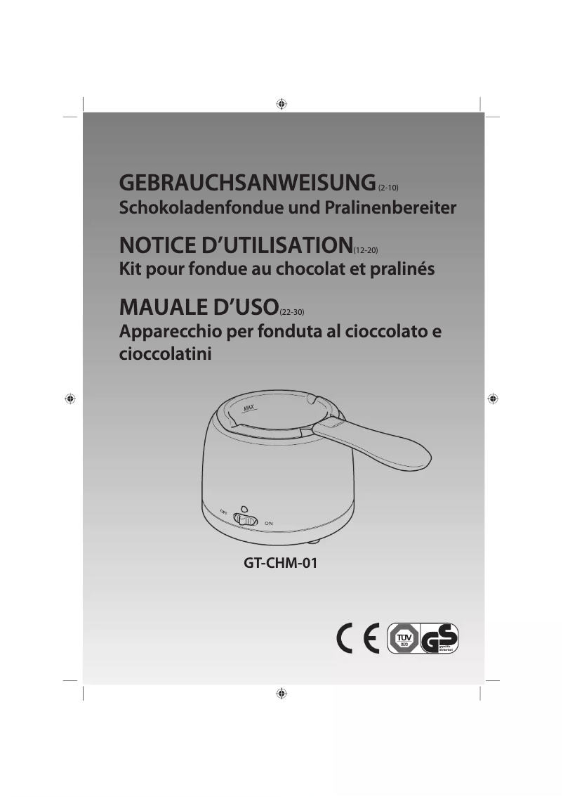 Page 1 de la notice Manuel utilisateur Kitchenware GT-CHM-01