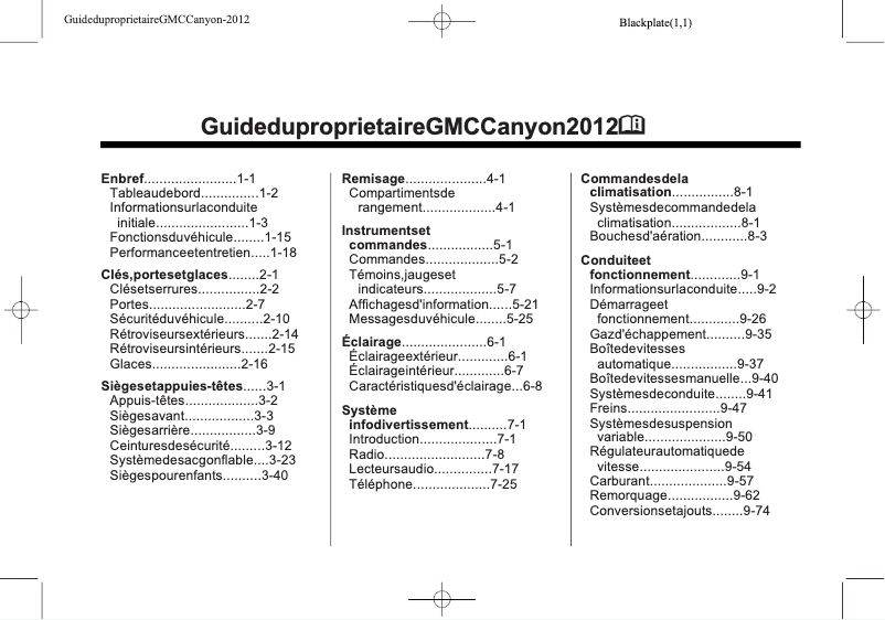 Page 1 de la notice Manuel utilisateur GMC Canyon (2012)