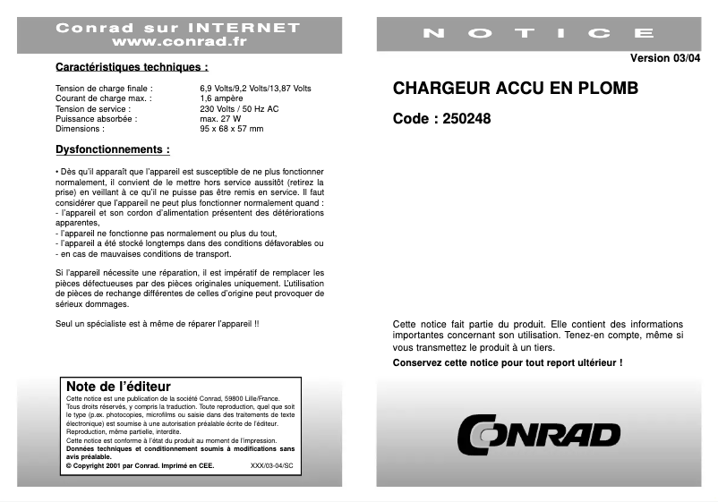 Page 1 de la notice Manuel utilisateur H-Tronic AL 1600