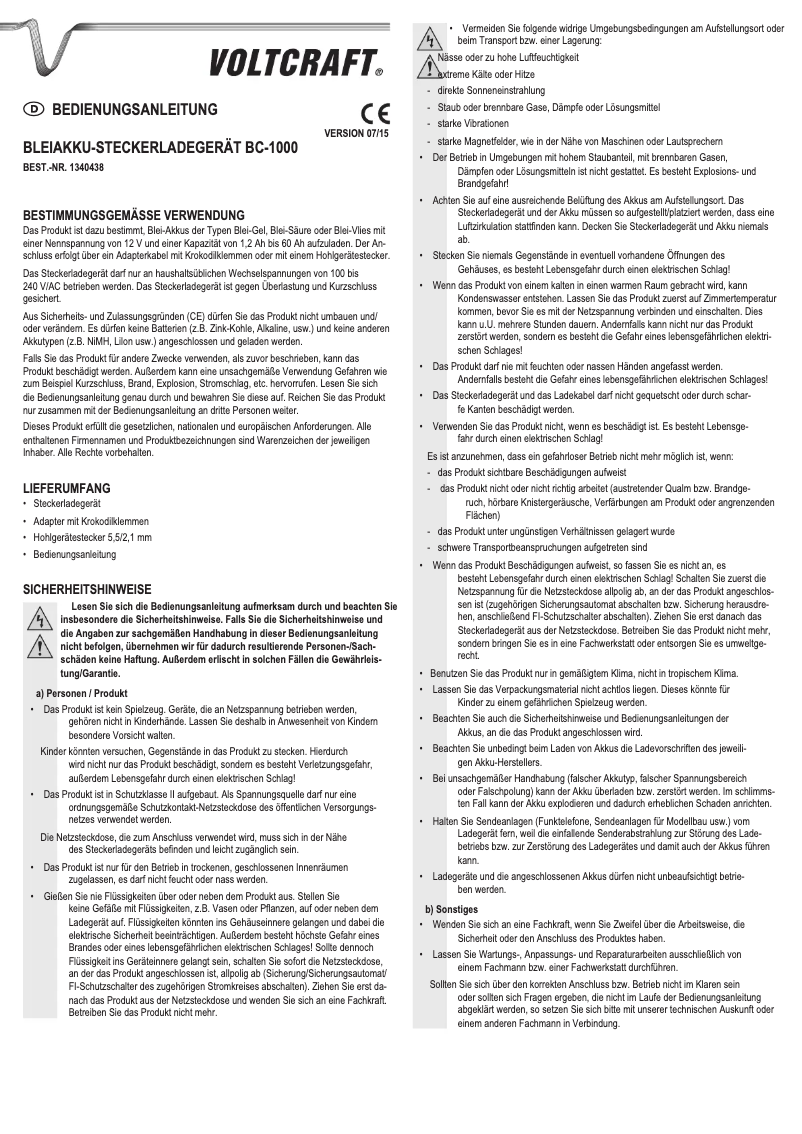 Page n°1 - Manuel utilisateur Voltcraft BC-1000