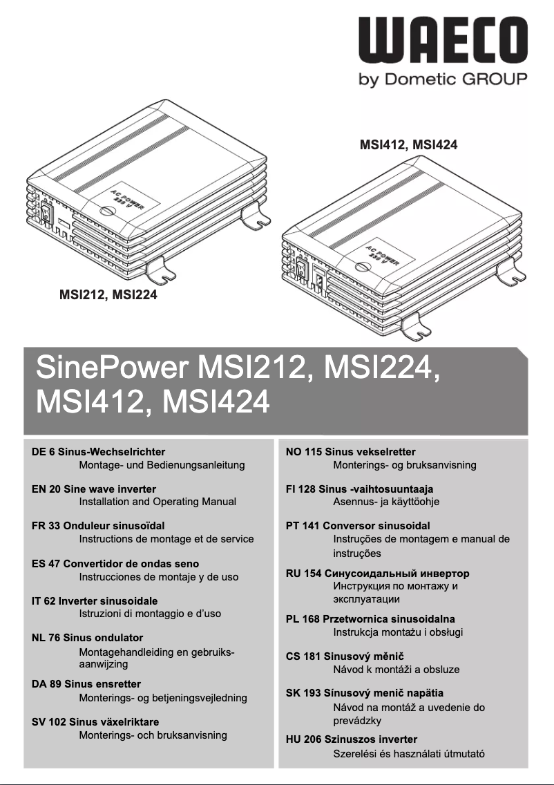 Page n°1 - Manuel utilisateur Waeco SinePower MSI424