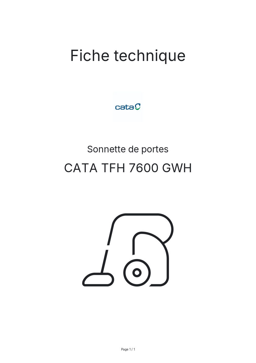 Page n°1 - Fiche technique CATA TFH 7600 GWH