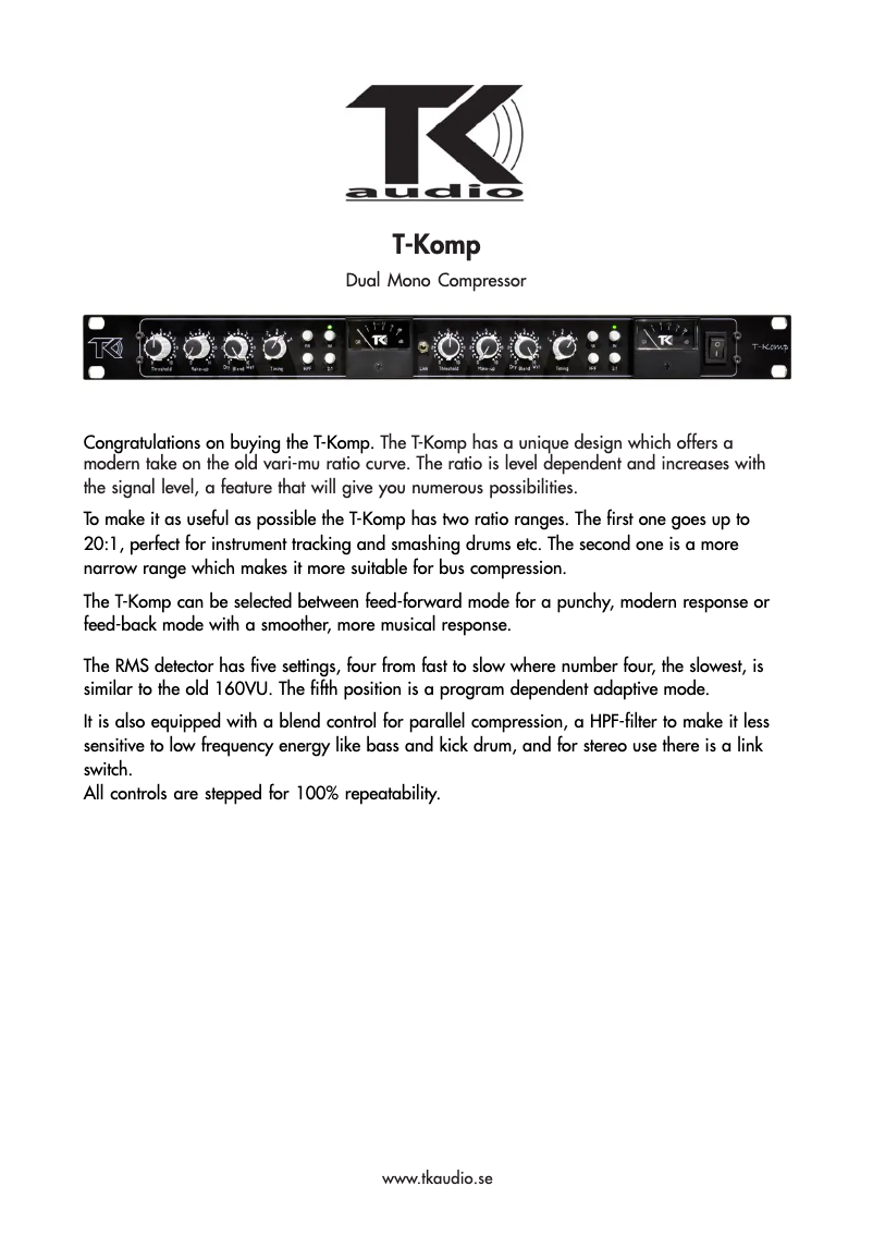 Page 1 de la notice Manuel utilisateur TK Audio T-Komp