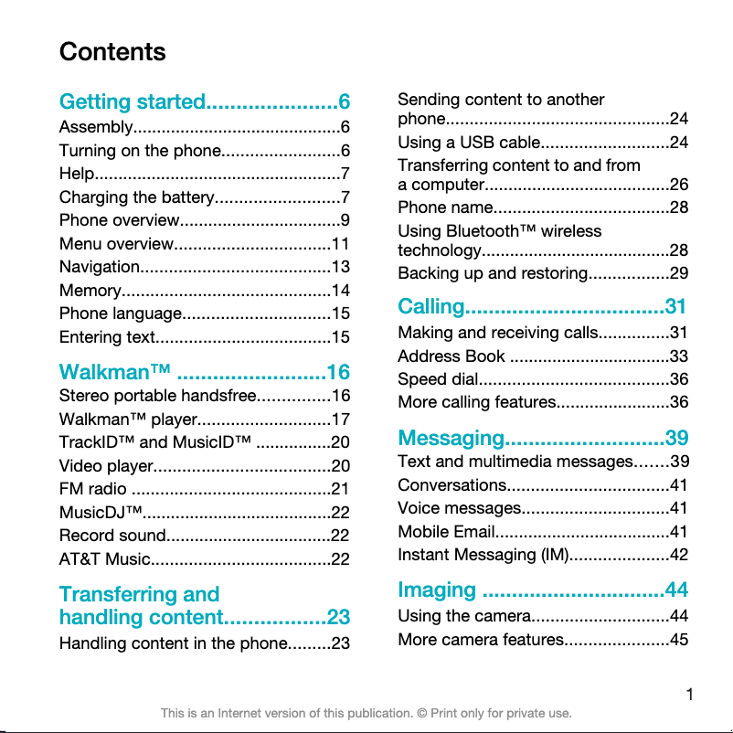 Image de la première page du manuel de l'appareil Ericsson Walkman W518a