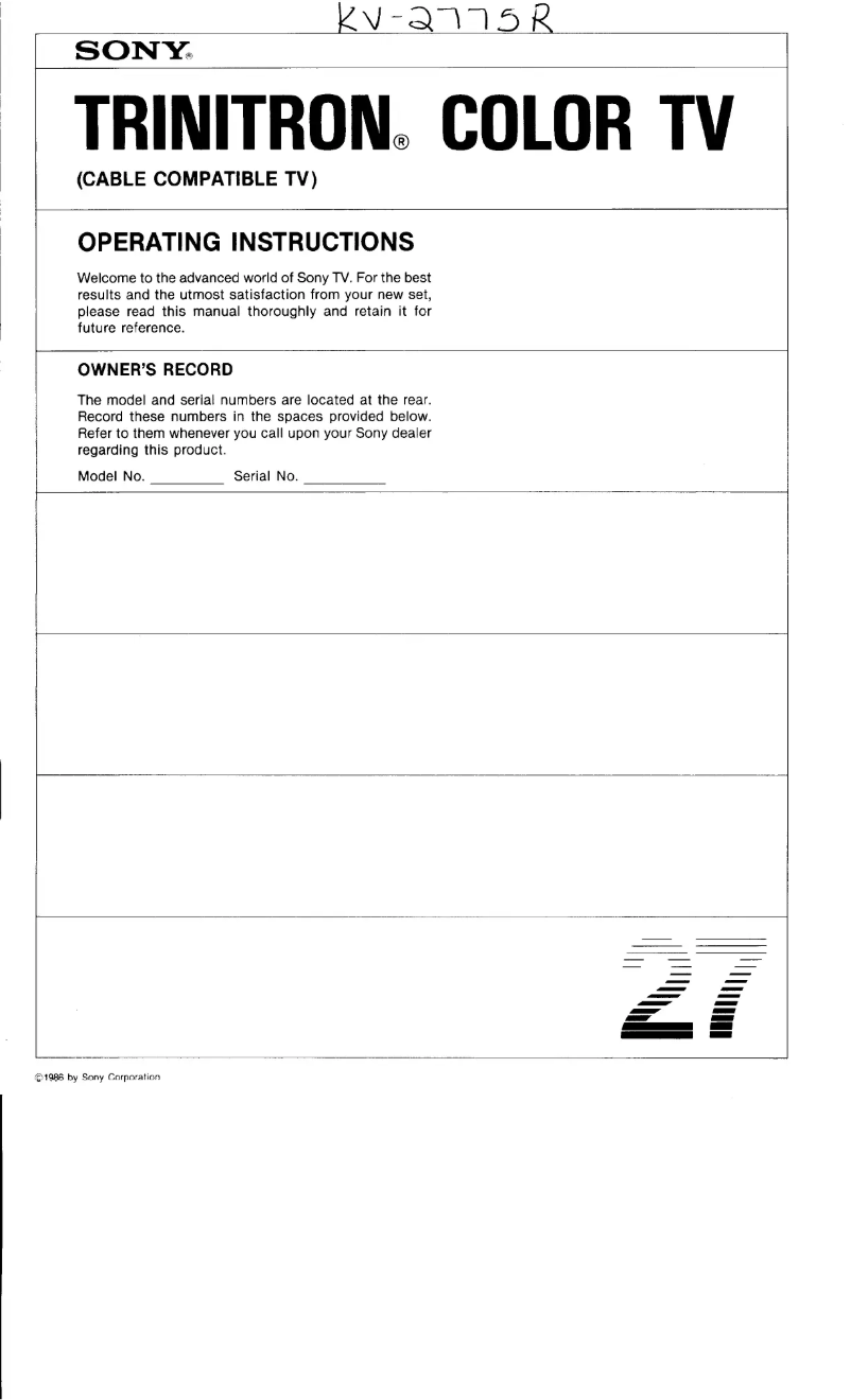 Page 1 de la notice Manuel utilisateur Sony KV-2775R