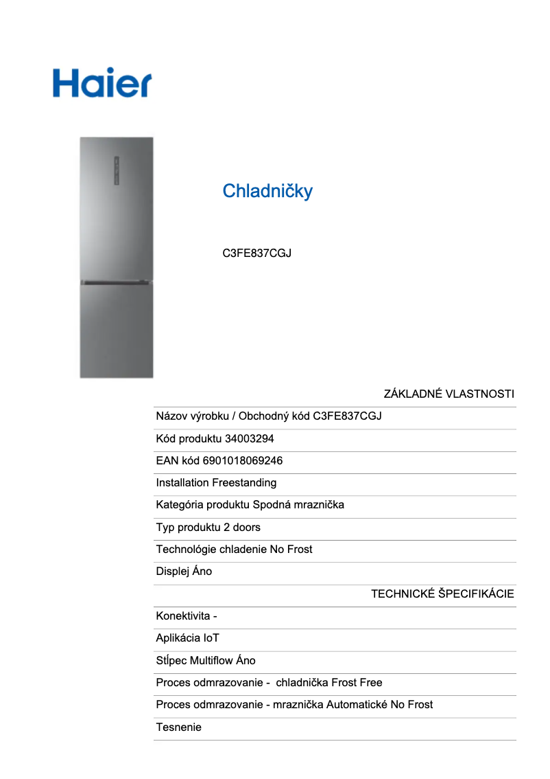 Image de la première page du manuel de l'appareil C3FE837CGJ