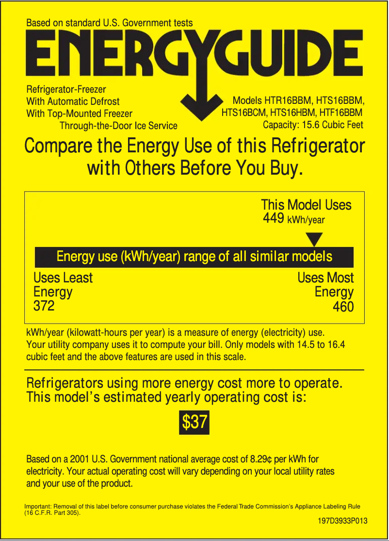 Page n°1 - Label énergétique Hotpoint HTS16BCMRWW